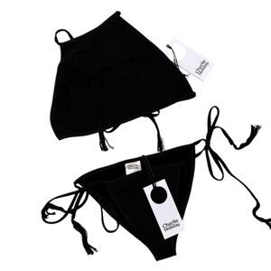 NWT Charlie Holiday 100% Cotton Triangle Crochet Minimal Vacation Boho Swim Set